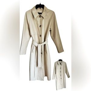 Cream Color Vegan Leather Belted Trench Coat. Great condition
